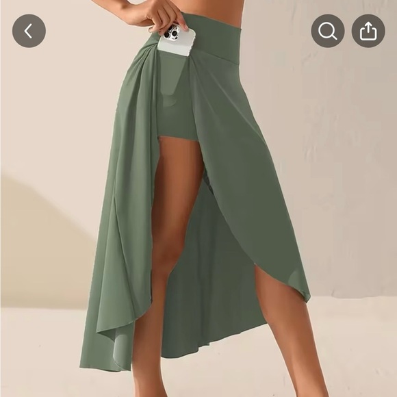 Temu Dresses & Skirts - TEMU Plus Size Green Ankle Length Stretchy Skirt with Built in Shorts